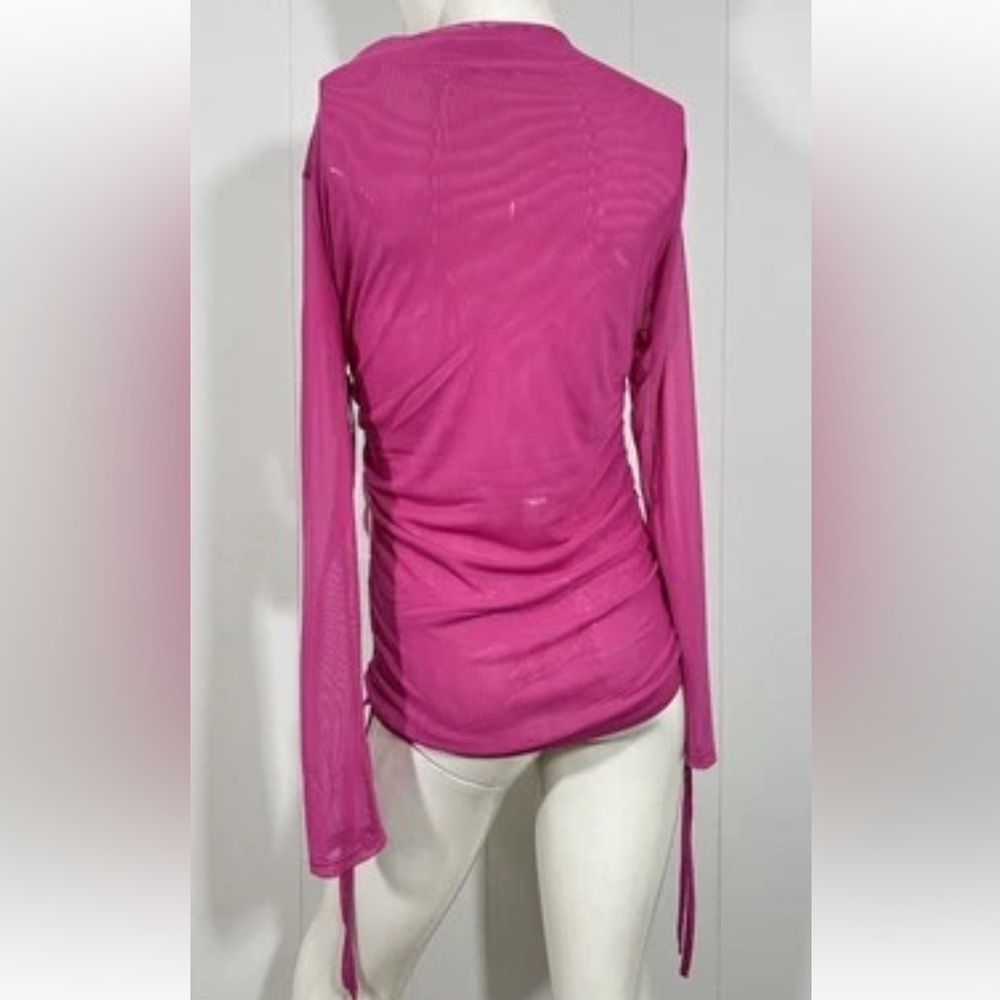 NWT Blue Blossom Sz m Stretch Fuchsia Sheer Ruched Mesh Mini Top Long Sleeve - Picture 5 of 9